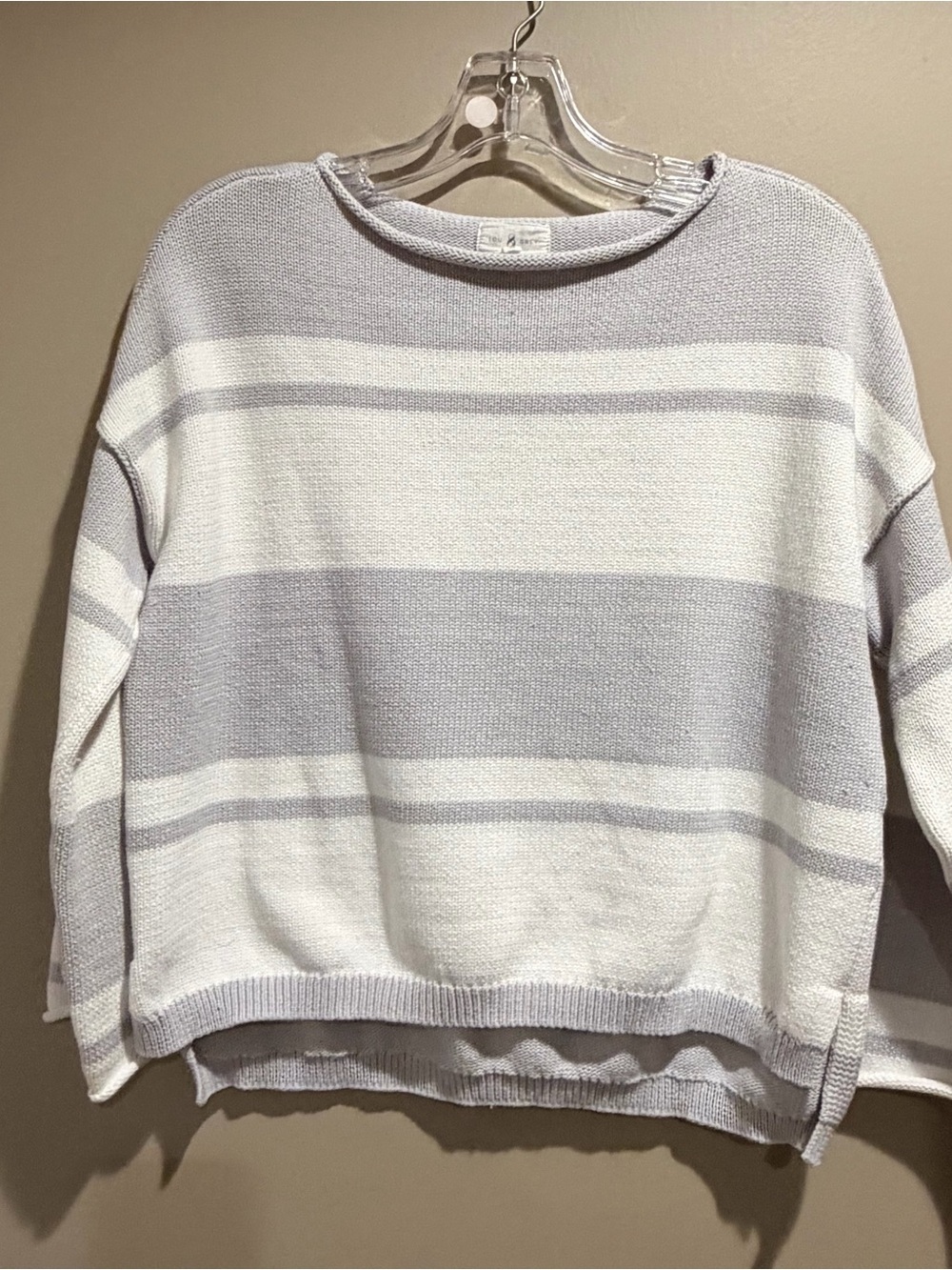 Lou & Grey Striped Crewneck Sweater - White & Light Gray